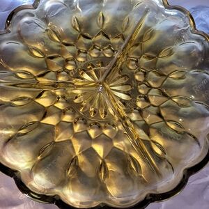 Anchor Hocking Amber 3 Compartment Serving Plate Dish
